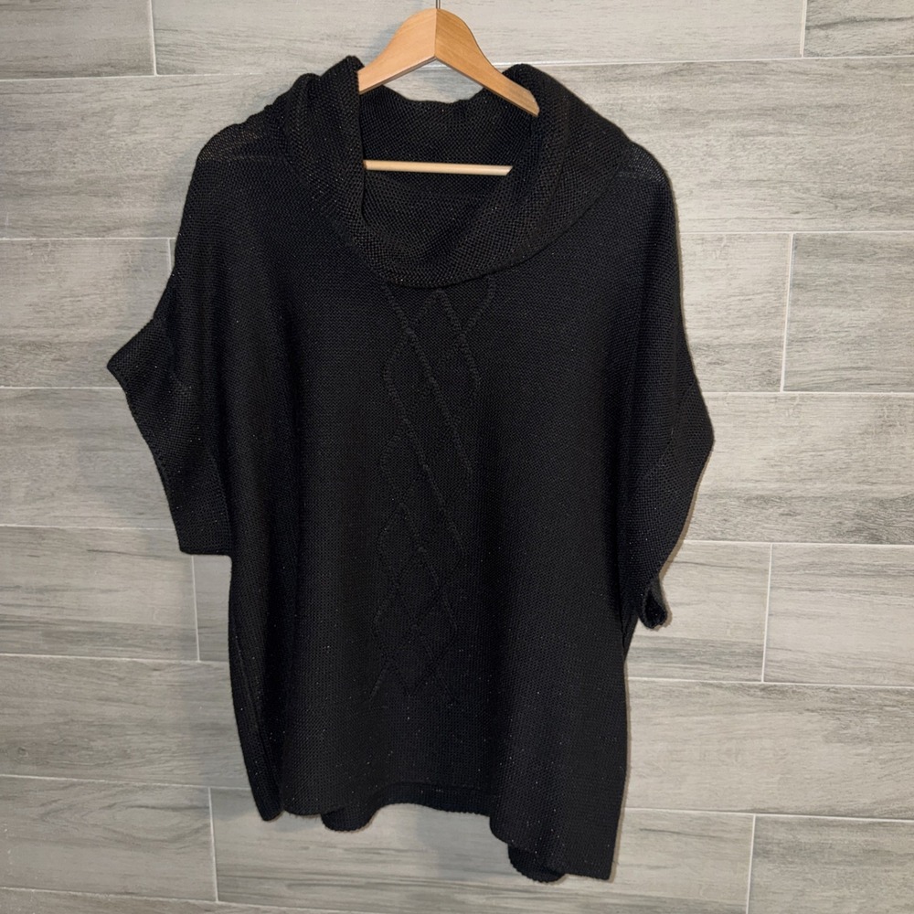 Coldwater Creek Black Cowl Neck Sweater Size XL/18 Short Dolman Sleeve Sparkle